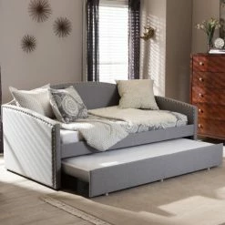 Deals 😉 Baxton Studio Lefteris Nailhead Trim Arched Twin Daybed With Trundle Grey 😉