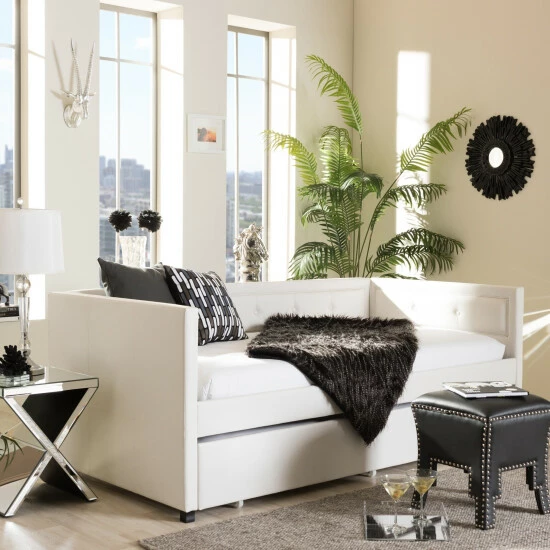 Best Sale ๐ฏ Baxton Studio Faux Leather Button Tufted Daybed With Trundle Black โค๏ธ - Image 4