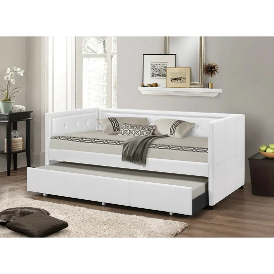 Best Sale ๐ฏ Baxton Studio Faux Leather Button Tufted Daybed With Trundle Black โค๏ธ - Image 6