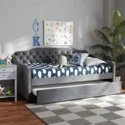 Buy 🛒 Baxton Studio Freda Traditional And Transitional Upholstered Daybed With Trundle Grey 🌟