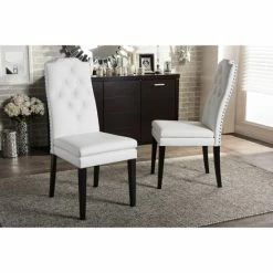 Best reviews of 🌟 Baxton Studio Dylin Contemporary White Faux Leather With Button-tufted Nail Heads Trim Dining Chair (Set Of 2) 😍