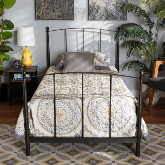 Best Sale 😀 Baxton Studio Lana Modern And Contemporary Black Metal Twin Size Platform Bed 🤩