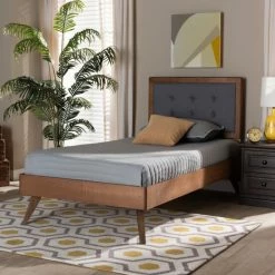 Cheap 🎁 Baxton Studio Alida Mid-Century Modern Twin Size Platform Bed Champagne 👏