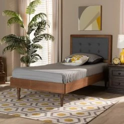 Flash Sale ❤️ Baxton Studio Greta Mid-Century Modern Twin Size Platform Bed Grey 👏