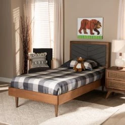 Best Pirce 😀 Baxton Studio Tasha Mid-Century Modern Wood Platform Bed In Twin Size Dark Grey 😀