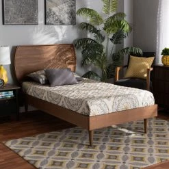 Best Sale 😍 Baxton Studio Yori Mid-Century Modern Walnut Finished Wood Twin Size Platform Bed ⌛