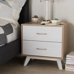 Cheapest ๐ Mid-Century Natural Oak And Whitewashed 2-Drawer Nightstand By Baxton Studio โ๏ธ