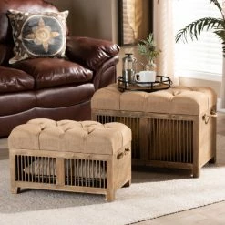 Discount โญ Baxton Studio Clement Rustic Transitional Farmhouse Upholstered Storage Ottoman Set ๐คฉ