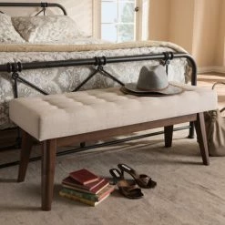 Buy 🎁 Mid-Century Fabric Button-Tufted Bench By Baxton Studio Beige 🧨