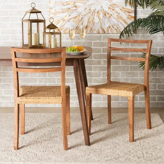 Outlet ๐ Baxton Studio Arthur Mid-Century Mahogany Wood/ Natural Rattan Dining Chair Set(2PC) โ๏ธ