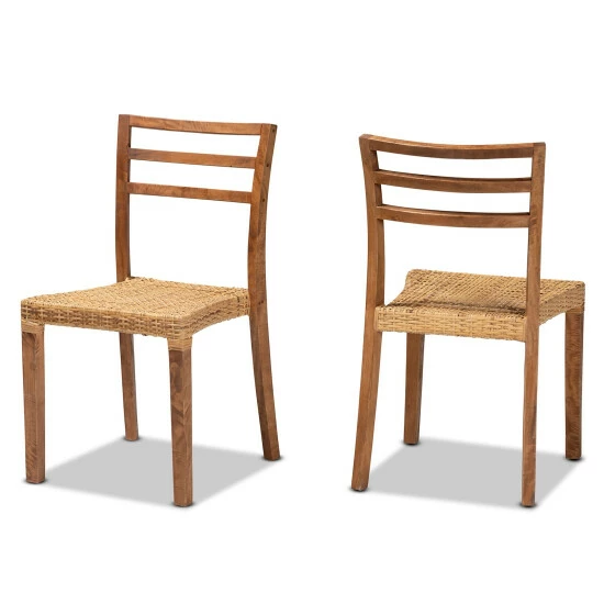 Outlet ๐ Baxton Studio Arthur Mid-Century Mahogany Wood/ Natural Rattan Dining Chair Set(2PC) โ๏ธ - Image 2