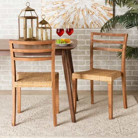 Outlet ๐ Baxton Studio Arthur Mid-Century Mahogany Wood/ Natural Rattan Dining Chair Set(2PC) โ๏ธ - Image 8