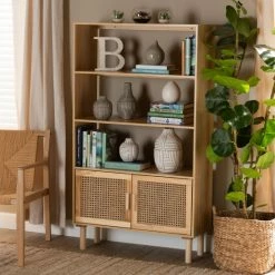 Flash Sale ⭐ Baxton Studio Faulkner Mid-Century Modern Wooden Bookcase & Bookshelf-Natural Brown 🔥