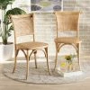 Deals 🧨 Baxton Studio Fields Mid-Century Woven Rattan And Natural Wood Dining Chair Set(2PC) ⭐