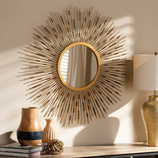 Cheapest โ๏ธ Contemporary Gold Round Wall Mirror By Baxton Studio โญ