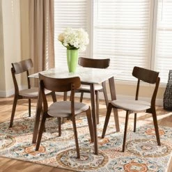 Best Pirce 🔔 Baxton Studio Reba Mid-Century Modern 5-PC Dining Set Beige 🔔