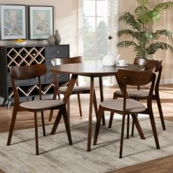 New 🔔 Baxton Studio Rika Mid-Century Modern Transitional 5-Piece Dining Set Light Grey ✔️