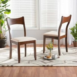 New 🥰 Baxton Studio Adreana Mid-Century Modern Dark Brown Finished Wood 2-Piece Dining Chair Set Cream, Dark Brown ✨