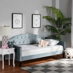 Cheap 🤩 Baxton Studio Benjamin Modern&Contemporary Light Blue Velvet Upholstered Wood Daybed 💯