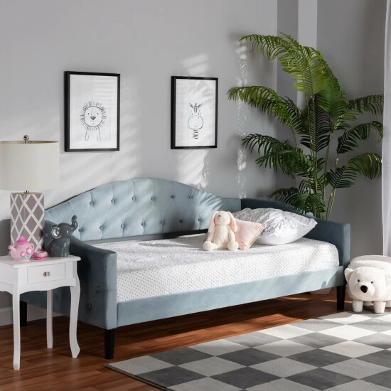 Cheap ๐คฉ Baxton Studio Benjamin Modern&Contemporary Light Blue Velvet Upholstered Wood Daybed ๐ฏ