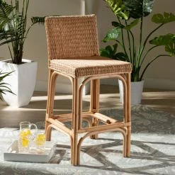 Budget 😀 Baxton Studio Athena Modern And Contemporary Natural Finished Rattan Counter Stool ❤️