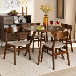Hot Sale ๐ Baxton Studio Philip Mid-Century Modern Transitional 5-Piece Dining Set Light Beige ๐