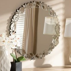 Coupon ๐งจ Contemporary Silver Round Petal Leaf Wall Mirror By Baxton Studio - Antique Silver ๐