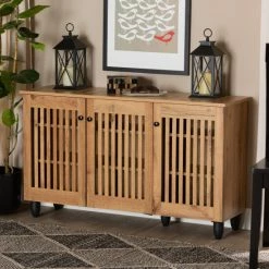 Brand new ๐ Baxton Studio Fernanda Modern Oak Brown Finished Wood 3-Door ๐ Shoe Cabinet ๐ฅ