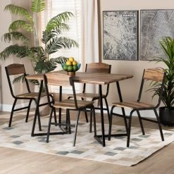 Best Sale โจ Baxton Studio Roana Modern 5-Piece Wood And Metal Dining Set-Walnut Brown/Black ๐งจ