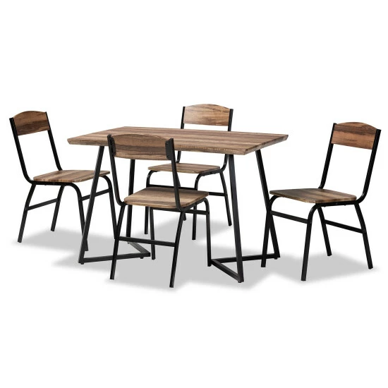 Best Sale ✨ Baxton Studio Roana Modern 5-Piece Wood And Metal Dining Set-Walnut Brown/Black 🧨 - Image 2