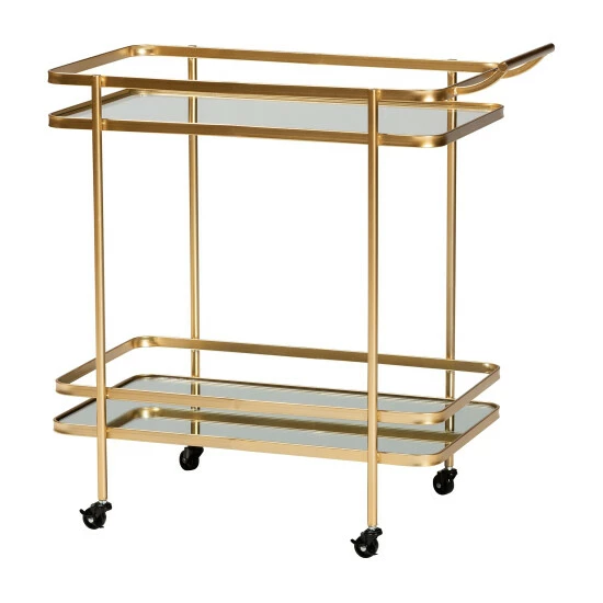 Best deal 🌟 Baxton Studio Destin Glam Brushed Gold Metal And Mirrored Glass 2-Tier Wine Bar Cart 💯