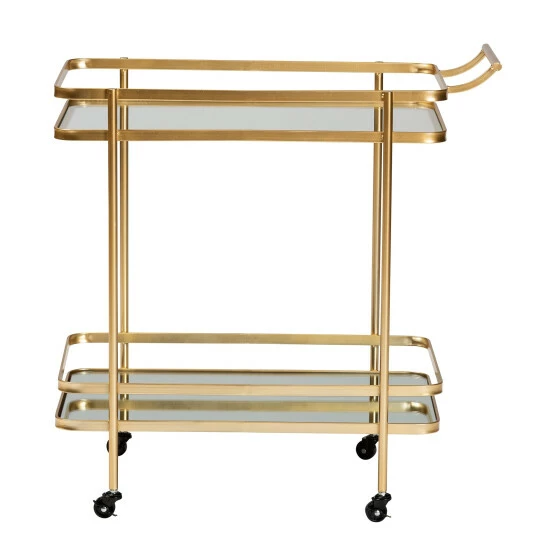 Best deal 🌟 Baxton Studio Destin Glam Brushed Gold Metal And Mirrored Glass 2-Tier Wine Bar Cart 💯 - Image 2