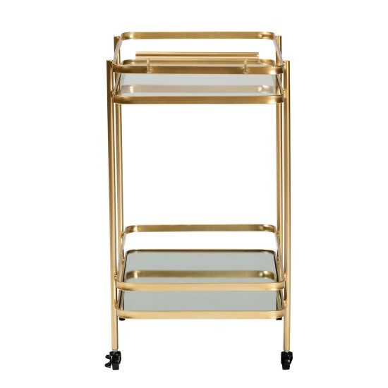Best deal 🌟 Baxton Studio Destin Glam Brushed Gold Metal And Mirrored Glass 2-Tier Wine Bar Cart 💯 - Image 3