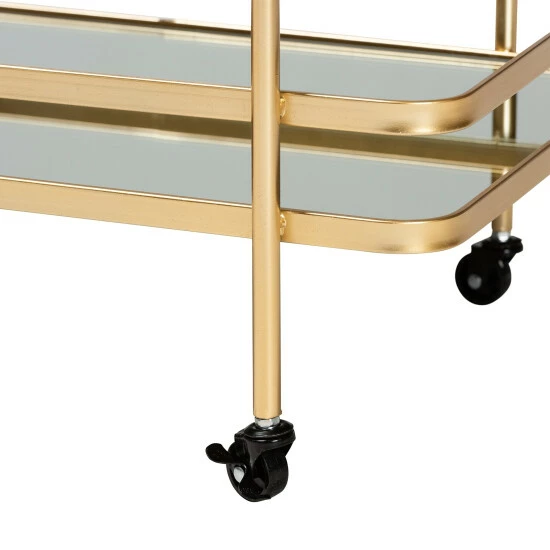 Best deal 🌟 Baxton Studio Destin Glam Brushed Gold Metal And Mirrored Glass 2-Tier Wine Bar Cart 💯 - Image 5