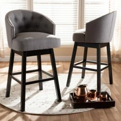 Promo ๐ Baxton Studio Transitional Swivel Bar Stool (Set Of 2) Grey ๐ฅฐ