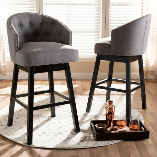 Promo ๐ Baxton Studio Transitional Swivel Bar Stool (Set Of 2) Grey ๐ฅฐ - Image 7