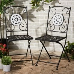 Buy ✔️ Baxton Studio Julius Modern Metal & Colored Glass Outdoor Dining Chair Set(2PC) 🛒