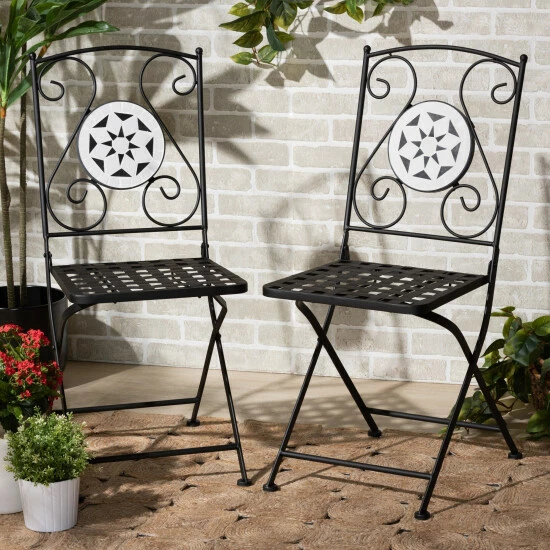 Buy ✔️ Baxton Studio Julius Modern Metal & Colored Glass Outdoor Dining Chair Set(2PC) 🛒