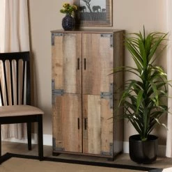 Coupon ❤️ Baxton Studio Cyrille Rustic 4-door 👟 Shoe Cabinet 🎁