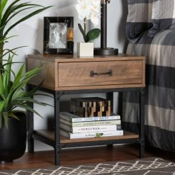 Best Sale โ Baxton Studio Norwood Modern Industrial Wood And Metal End Table -Walnut Brown ๐งจ