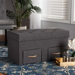 Brand new 🧨 Baxton Studio Gerwin Modern & Contemporary 2-Drawer Wood Storage Ottoman-Dark Grey 🎉