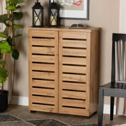 Flash Sale 🌟 Baxton Studio Adalwin Modern Oak Brown Finished Wood 2-Door 👟 Shoe Cabinet 😀