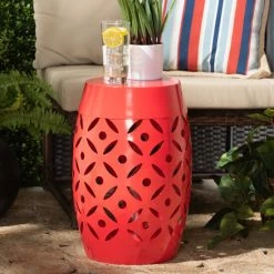 Cheapest ๐ Baxton Studio Hallie Modern And Contemporary Red Finished Metal Outdoor Side Table โญ
