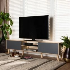 Cheapest 🔥 Baxton Studio Clapton Two-Tone Grey And Oak Brown Finished Wood TV Stand 🥰