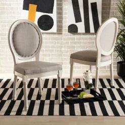Deals ❤️ Baxton Studio Louis Traditional & French Inspired Wood Dining Chair Set(2PC) Grey, White 💯
