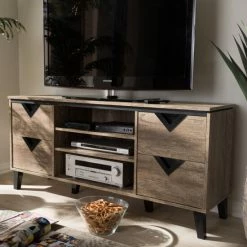 Best Pirce 😍 Contemporary Light Brown Wood 4-Drawer 55-Inch TV Stand By Baxton Studio 🔔