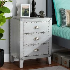 Best Pirce 😉 Baxton Studio Claude French Industrial Silver Metal 3-Drawer End Table 🎁