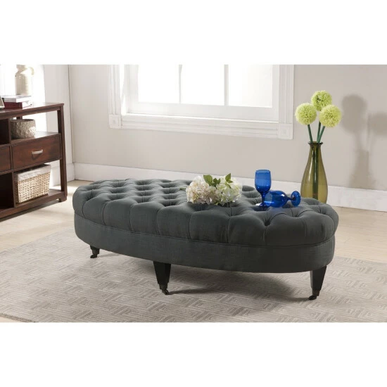 Deals ๐ Baxton Studio Brighton Linen Modern Tufted Ottoman Beige โ๏ธ - Image 2