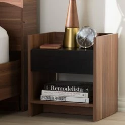 Brand new 🛒 Modern Two-Tone Walnut And Black Wood 1-Drawer Nightstand By Baxton Studio 🧨
