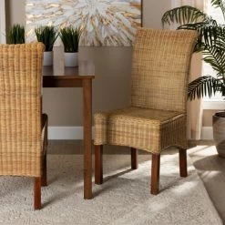 Cheap 👍 Baxton Studio Shamara Modern Bohemian Natural Rattan And Mahogany Wood Dining Chair 😉